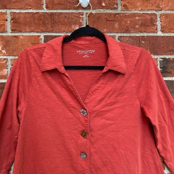 Soft Surroundings Womens Small Orange Danielle Funky Button Sharkbite Tunic Top - Picture 3 of 11